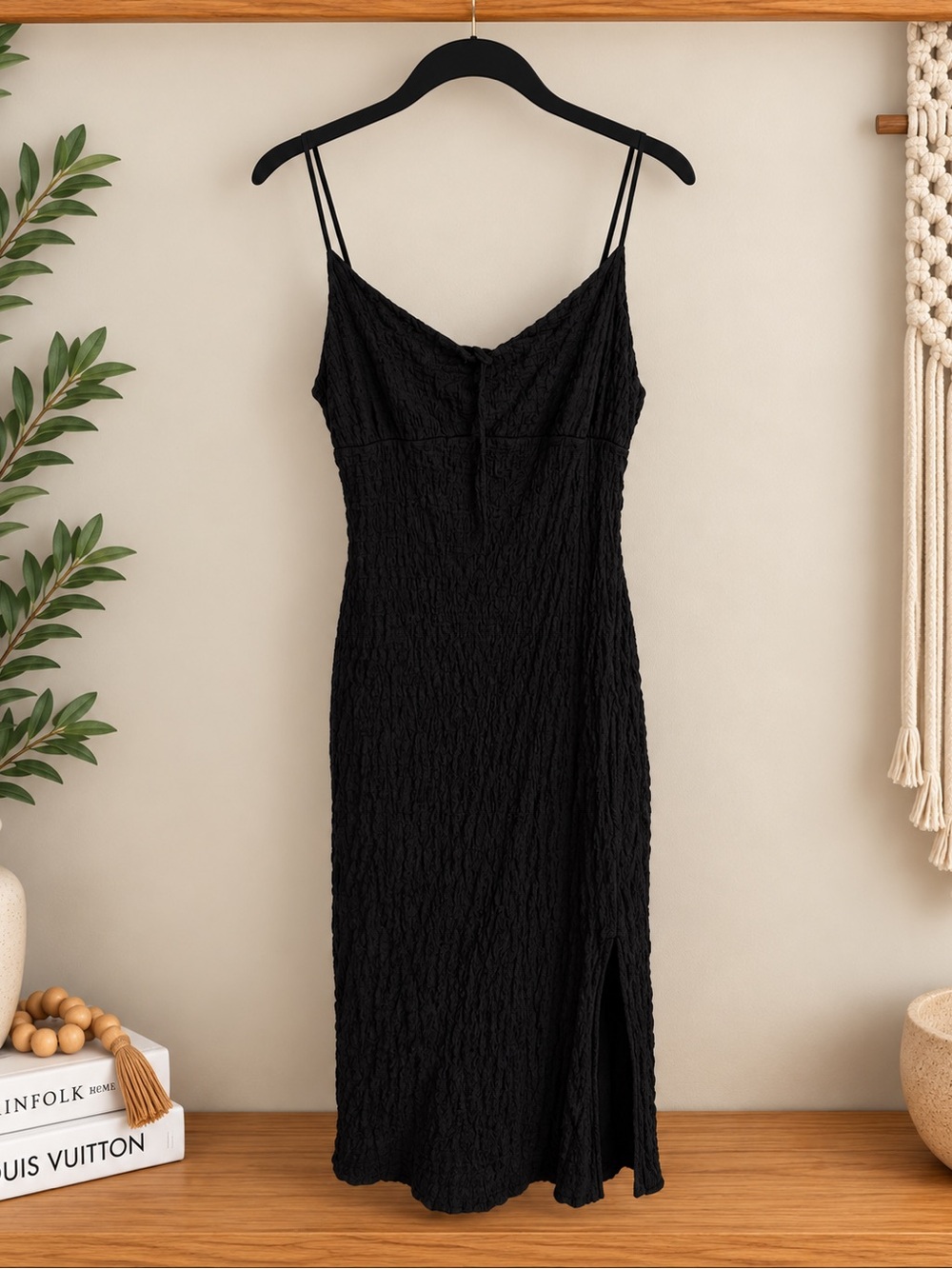 Classic Black Spaghetti-Strap Midi Dress